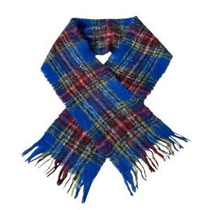 GLENTANA Scotland Vintage Wool Mohair Plaid Winter Scarf Blue Red